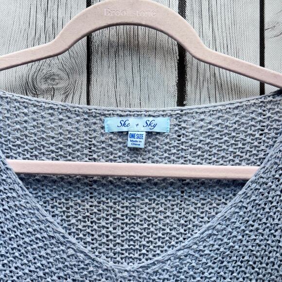 She + Sky Knit Oversized Lightweight Blue Sweater One Size OS - Picture 2 of 3
